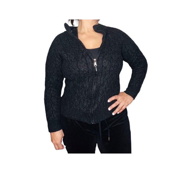 Blake Baby Alpaca Womens Zip Up Cardigan Made in Peru Gray Chunky Knit Sz Med - Picture 7 of 11